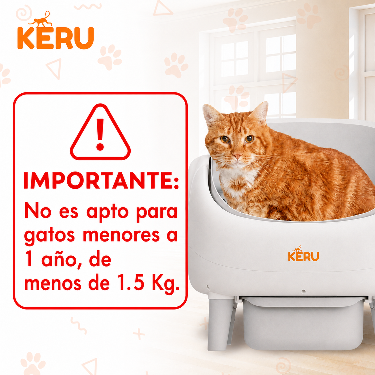 Arenero Inteligente Automático KERU ABIERTO para Gatos con App WiFi XXL 76 Lt