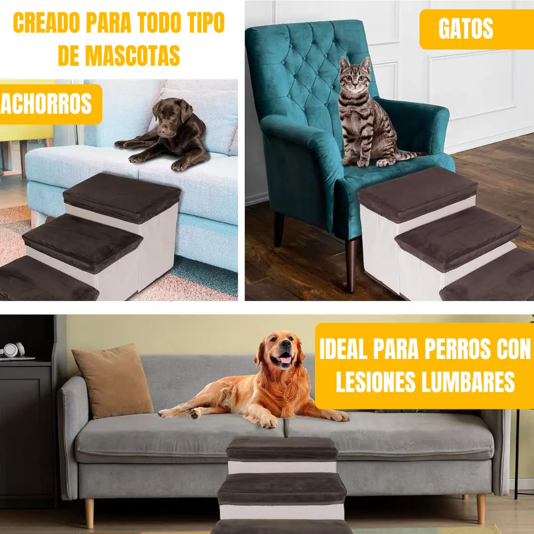 Escalera Para Perros Y Gatos Con Estantes Guardadores Gris Keru