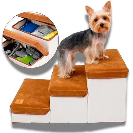 Escalera Para Perros Y Gatos Con Estantes Guardadores Cafe Keru
