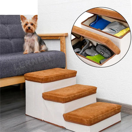 Escalera Para Perros Y Gatos Con Estantes Guardadores Cafe Keru