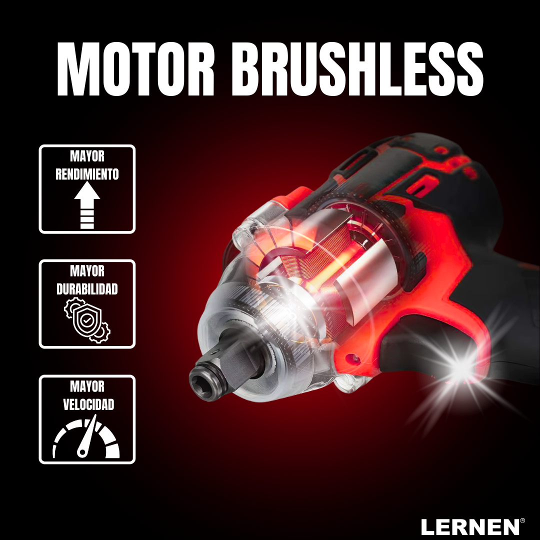 Llave De Impacto 1/2 LERNEN + 2 Baterías + Accesorios
