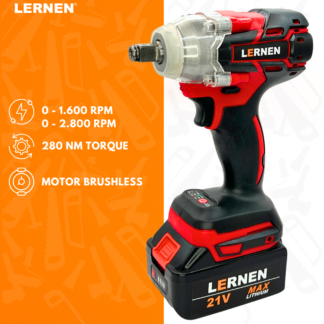 Llave De Impacto 1/2 LERNEN + 2 Baterías + Accesorios