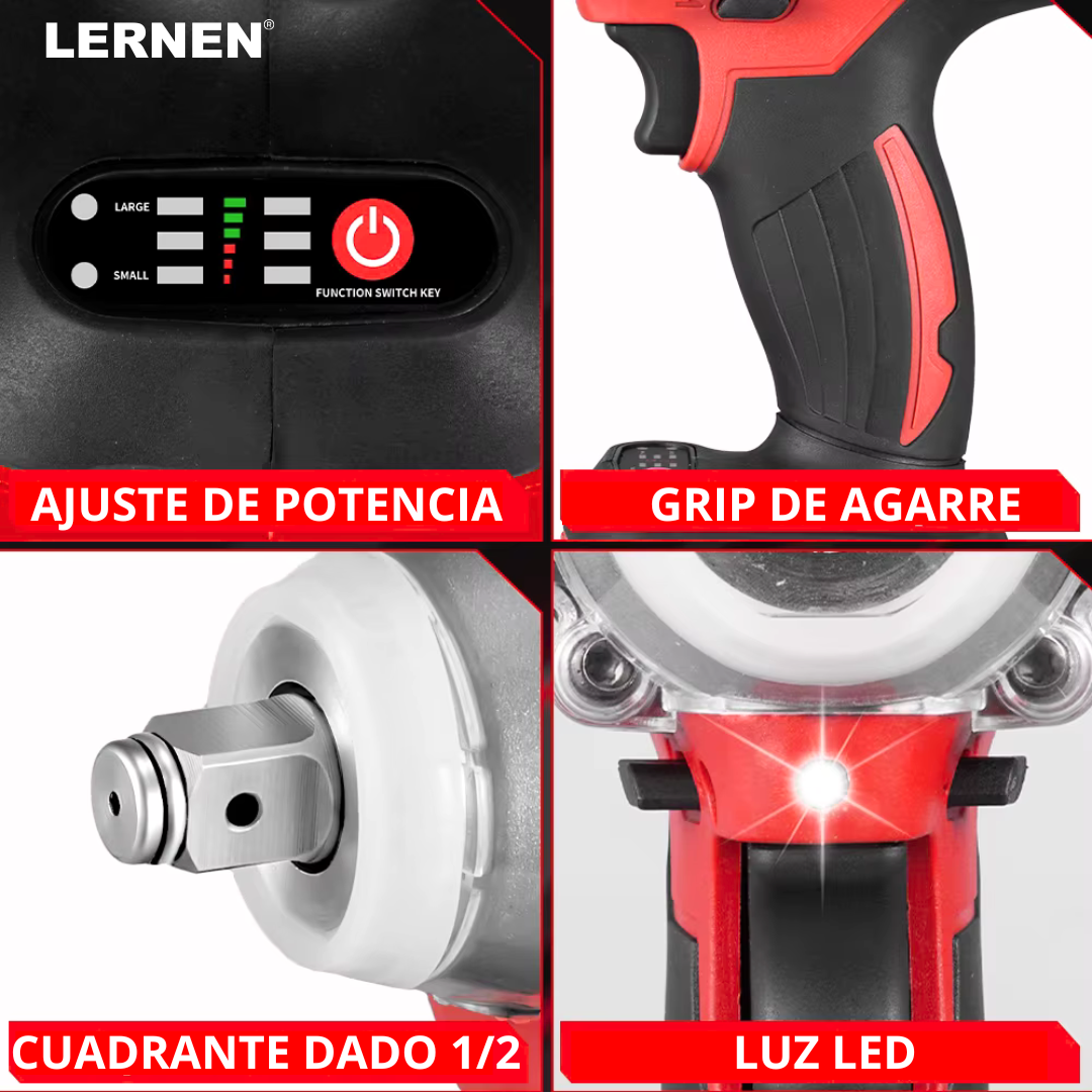 Llave De Impacto 1/2 LERNEN + 2 Baterías + Accesorios